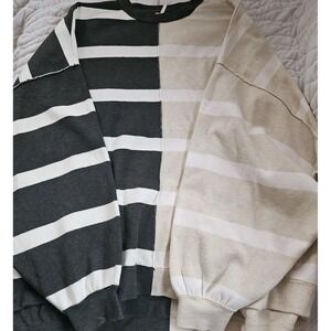Free People Uptown Stripe Pullover In Grey / Cream Size XS oversized